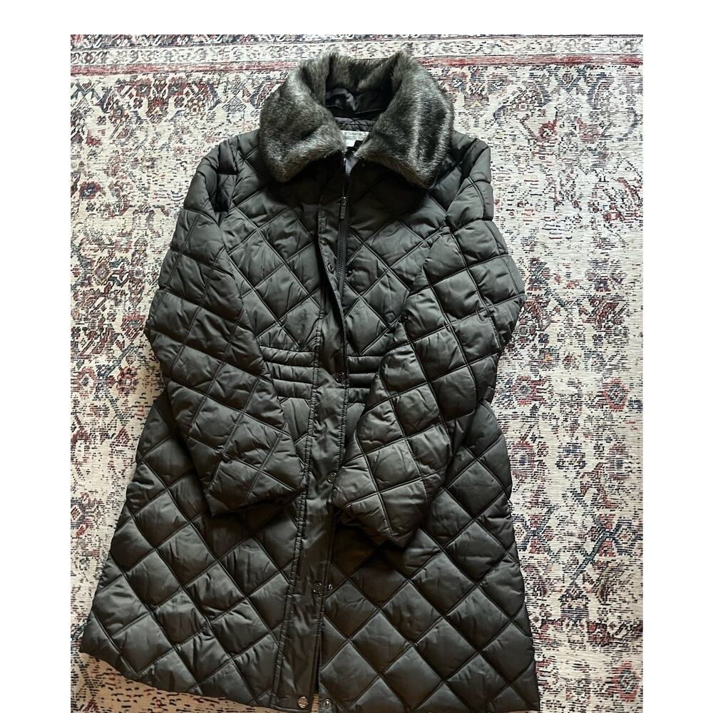 Liz Claiborne Women's Diamond Puffer Coat Long Sleeve Green Size Small